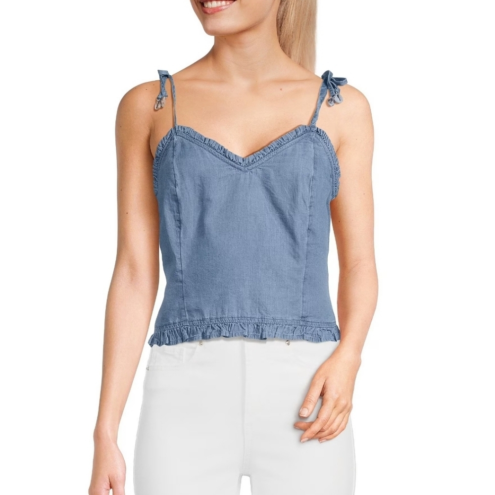 NWT Jessica Simpson Cropped Spaghetti Strap W/ Shell Detail Denim Top; Size L